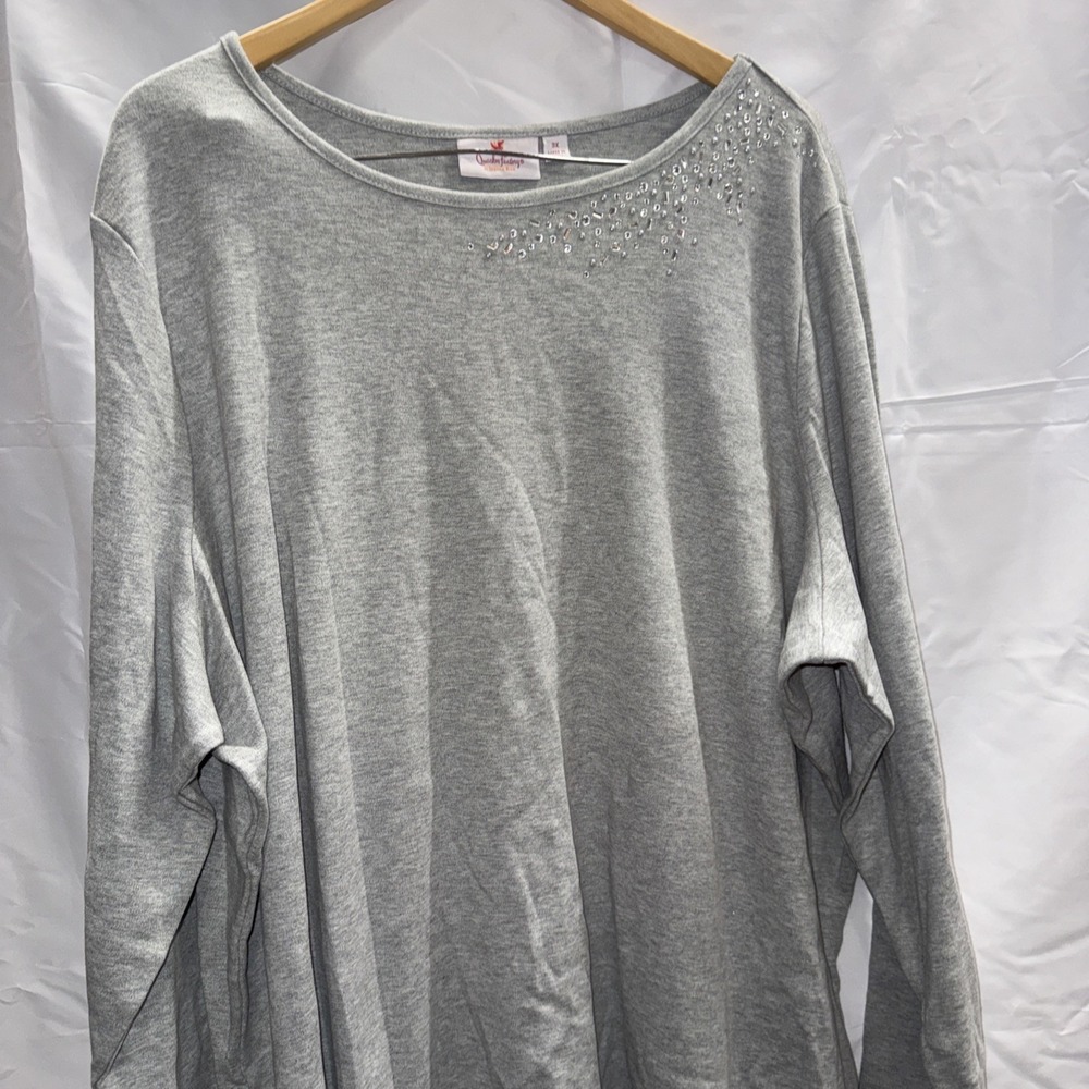 quaker factory gray size 3x long sleeve shirt with sequins